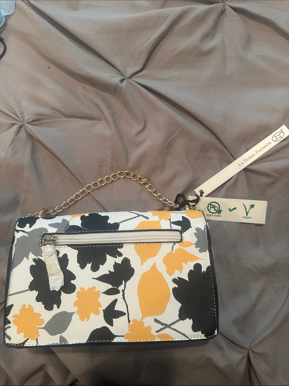 Floral Vegan Crossbody Bag in White, Yellow & Black